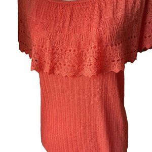Womens Cache Ruffled Knit Top, Orange Size M Off The Shoulder GUC